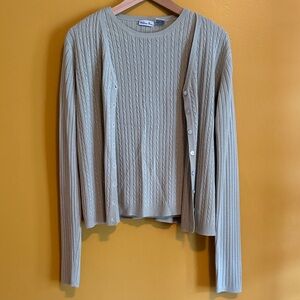 Vintage Willow Bay Light Green Cable Knit Cardigan & Tank Set